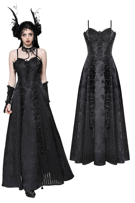 Gothic black butterfly strapless lace gown dress DW1029