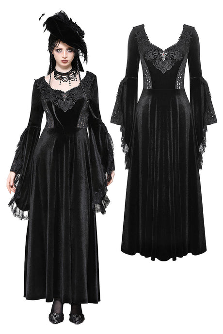 Vintage velvet romantic gothic oversized sleeve dress. DW1060