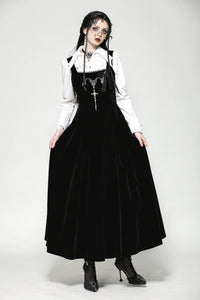 Black Velvet Horn Embroidery Maxi Dress DW1062