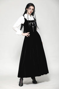 Black Velvet Horn Embroidery Maxi Dress DW1062