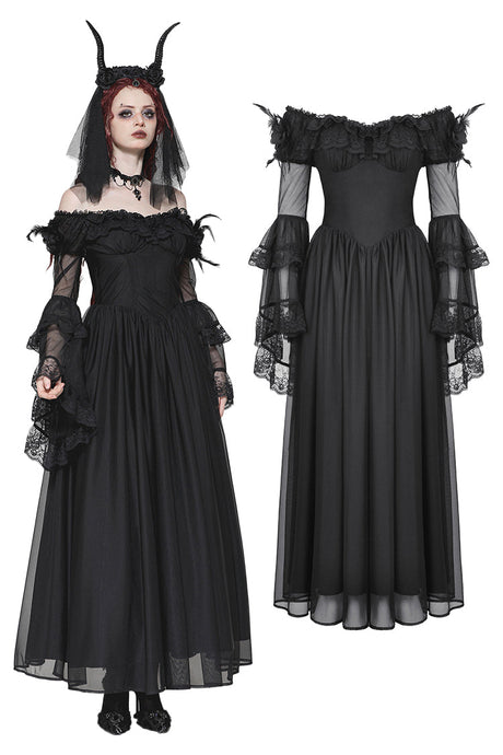 Gothic Black Tulle Feather Fantasy dress DW780