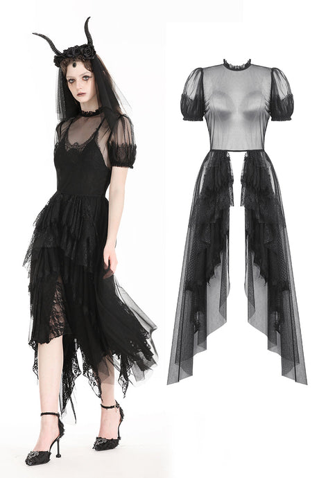 Gothic Dark Night Elf winged hem mesh dress DW796