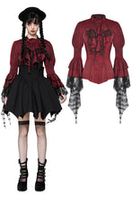 Load image into Gallery viewer, Gothic red inferno distressed frilly blouse IW119