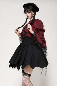 Gothic red inferno distressed frilly blouse IW119