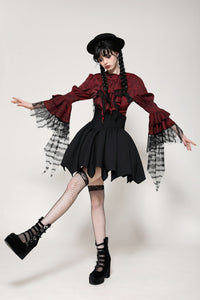 Gothic red inferno distressed frilly blouse IW119