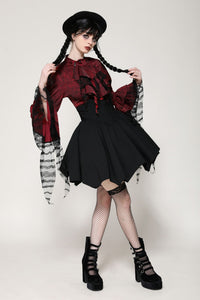 Gothic red inferno distressed frilly blouse IW119