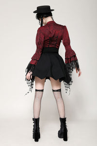 Gothic red inferno distressed frilly blouse IW119