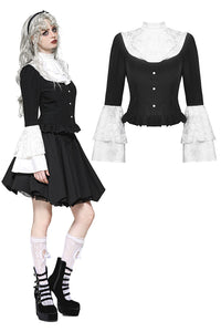 Elegant Gothic Black and White Doll Blouse IW123