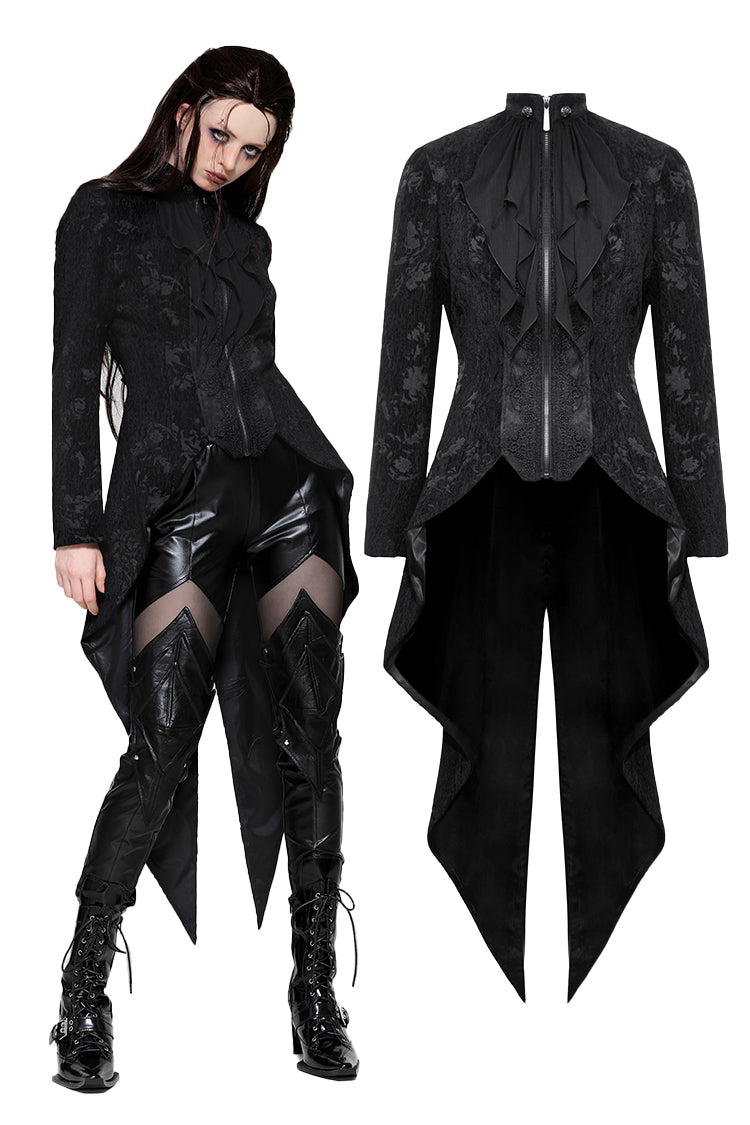 Vintage gothic jacquard tailcoat with slits JW268