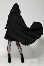 Load image into Gallery viewer, Gothic faux fur double-sided long coat with large hood JW275