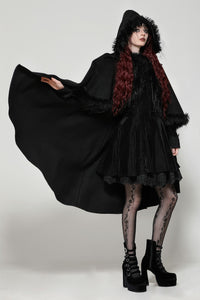 Gothic faux fur double-sided long coat with large hood JW275