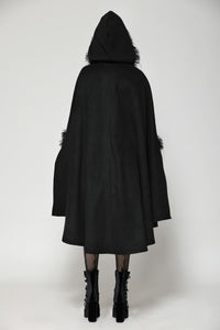 Gothic faux fur double-sided long coat with large hood JW275