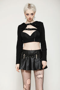 Punk Sassy Girl black PU leather low-waisted skirt KW375