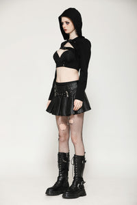 Punk Sassy Girl black PU leather low-waisted skirt KW375