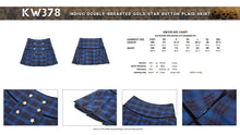 Load image into Gallery viewer, Indigo double-breasted gold star button plaid skirt KW378