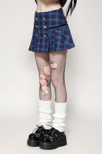 Load image into Gallery viewer, Indigo double-breasted gold star button plaid skirt KW378