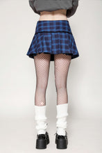 Load image into Gallery viewer, Indigo double-breasted gold star button plaid skirt KW378