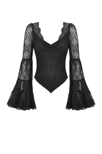 Gothic Romantic Lace Patchwork Bell-Sleeve Layered Cuff Top TW607