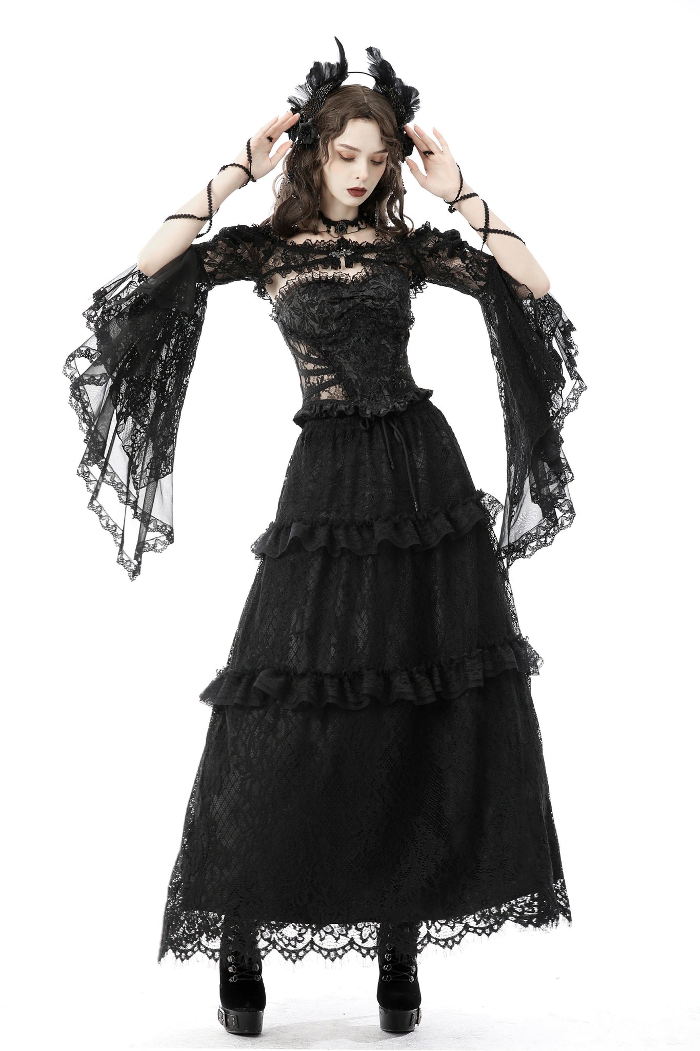 Gothic mesh bell sleeves sexy finger hook lace cape BW103 – DARK IN LOVE