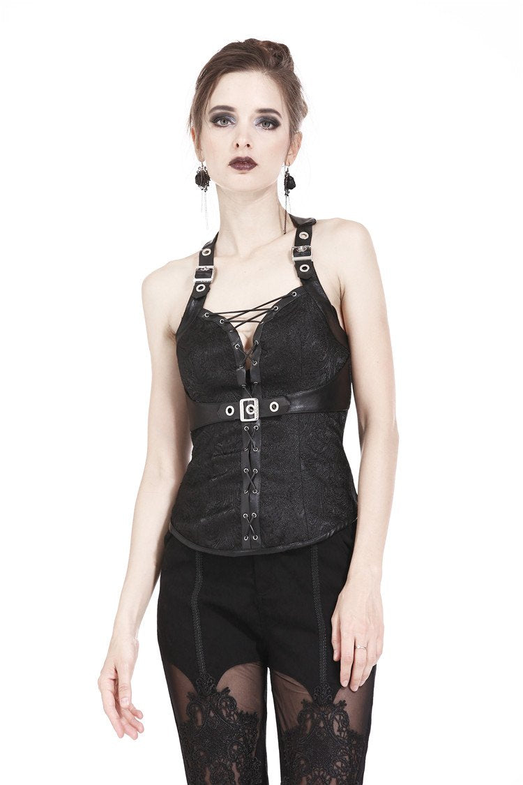 Gothic decorative pattern corset with rope on certral front design