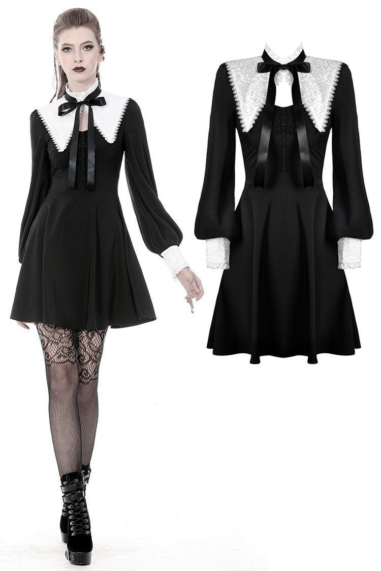 Gothic lolita black and white bow neck dress DW374 – DARK IN LOVE