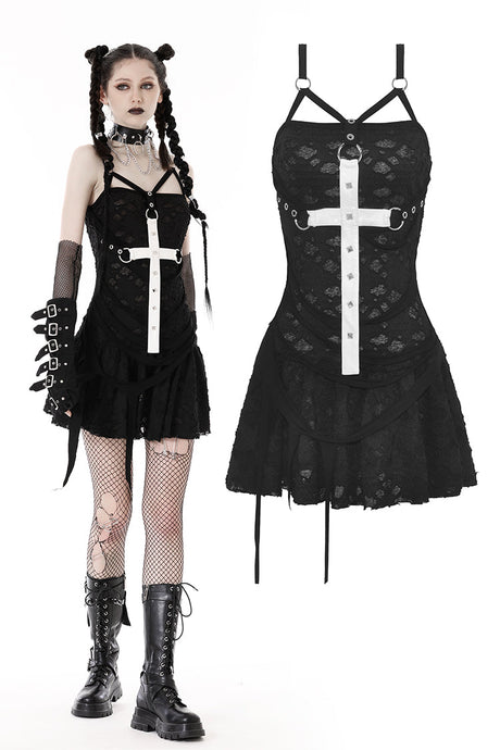 Gothic super white cross strap dress DW747