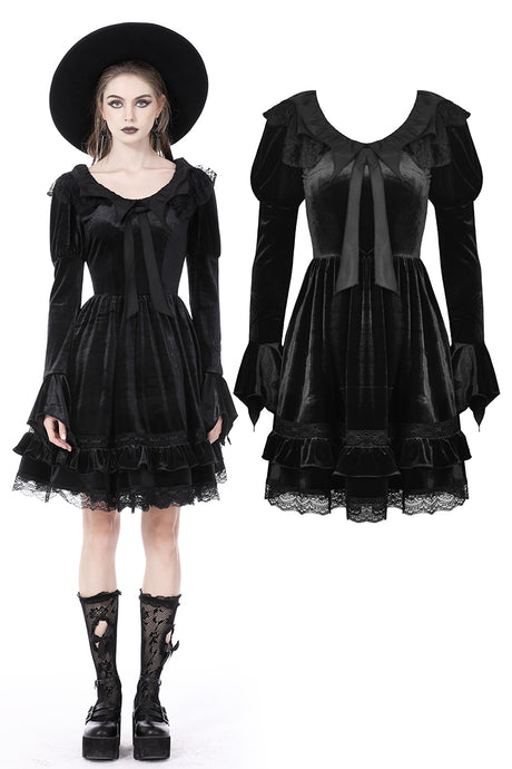 Devil bat collar velvet dress DW748