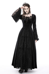 Gothic vintage gorgeous velvet-lace-splicing maxi dress DW751