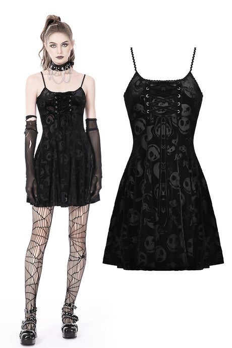 Gothic lace up skull strap dress DW764