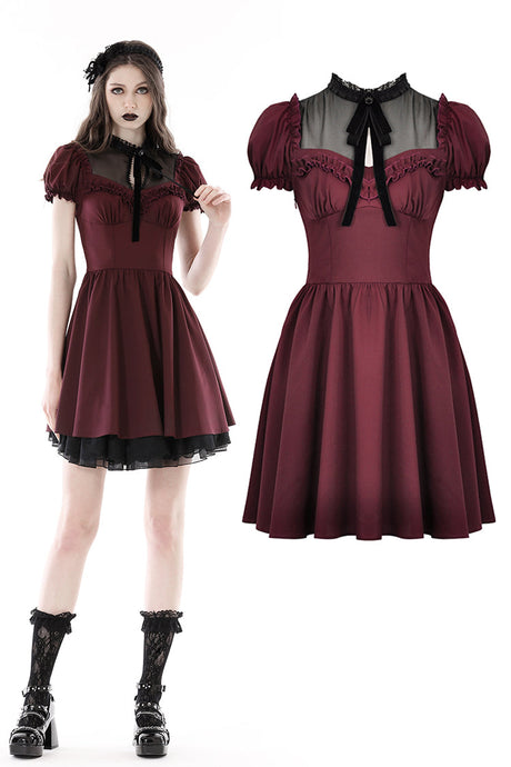 Ruffle mesh neckline doll dress DW811