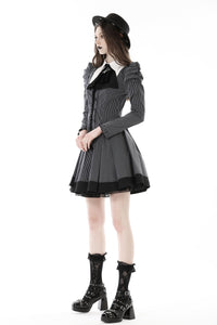 Black white strip preppy style dress DW845