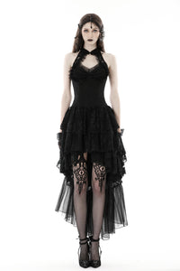 Gothic sexy claw chest high low lace halter dress DW852