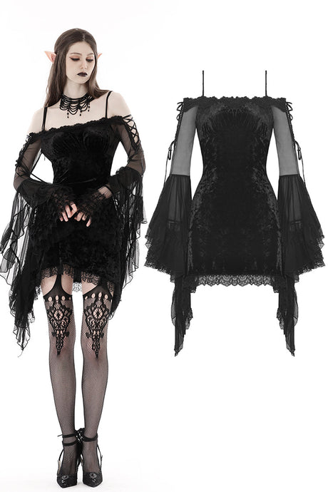 Gothic ruffle horn sleeves off-shoulder velvet dress DW864