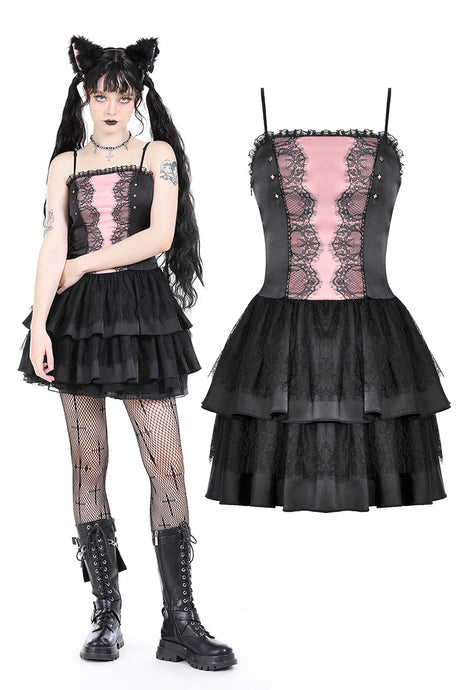 Black pink doll frilly dress DW936