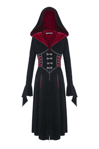 DARK IN LOVE Gothic Black red button lace-up long jacket JW164 - Gothlolibeauty