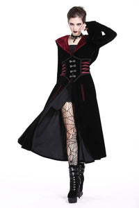 DARK IN LOVE Gothic Black red button lace-up long jacket JW164 - Gothlolibeauty