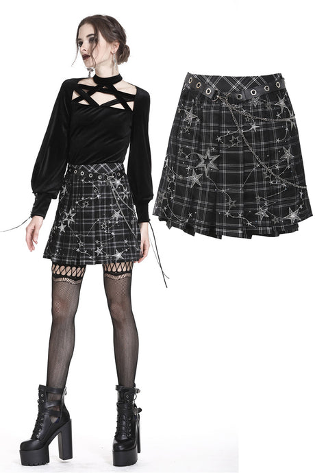 KW136 Pleated grid star mesh chain skirt