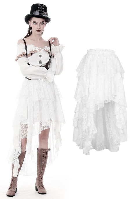 Punk Whiteite irregular lace cocktail skirt KW159 - Gothlolibeauty