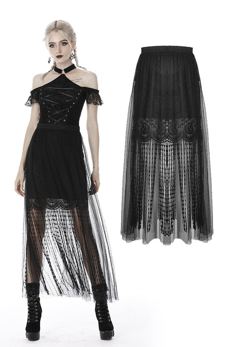 Punk tasseled mesh see-through long skirt KW167 - Gothlolibeauty