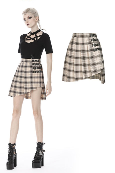 Punk checked asymmetrical pleated short skirt KW173 - Gothlolibeauty