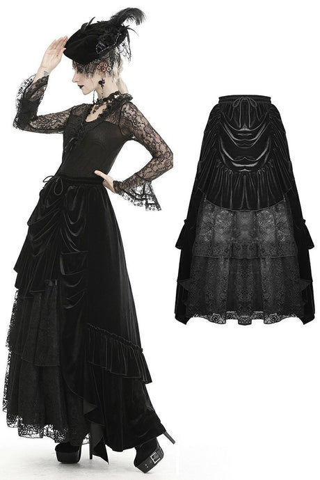 Gothic queen ruffle long velvet skirt KW187