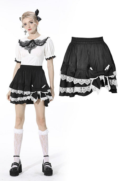 Black lolita white bow contrast mini skirt KW201