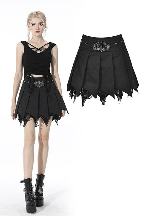 Punk skull tattered pleated mini skirt  KW203