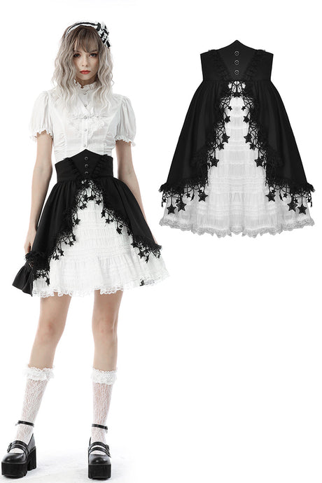 Black white lolita frilly star high waist skirt KW221