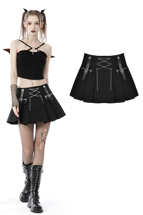 Punk rock chain pleated mini skirt KW222