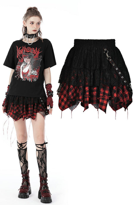 Rebel girl lace plaid irregular mini skirt KW241