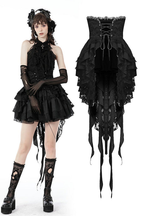 Gothic luxe frilly tail high low tunic skirt KW249