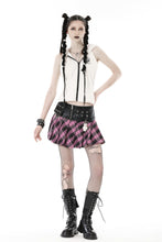 Load image into Gallery viewer, Punk metal PU pink plaid bear mini skirt  KW286