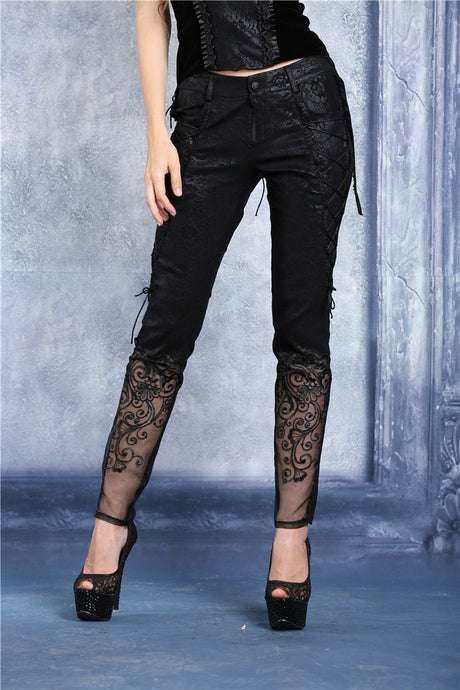 Transparent embroidered plum pattern leather pants PW072 - Gothlolibeauty