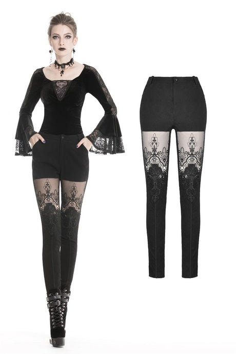 Women gothic punk victorian tight trousers with flower PW089 - Gothlolibeauty